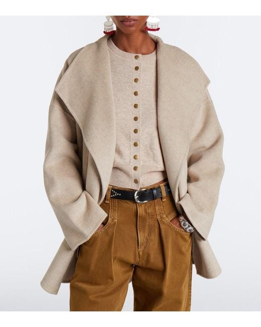 Isabel Marant Natural Ceaton Wool And Cashmere Wrap Coat