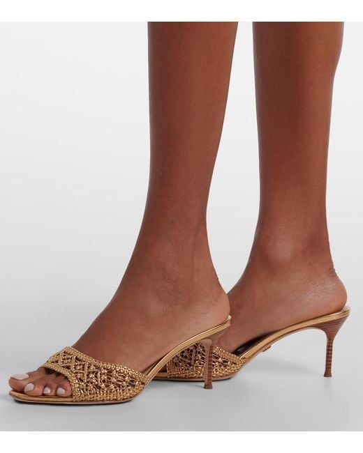 Veronica Beard Natural Woven Metallic Leather Mules