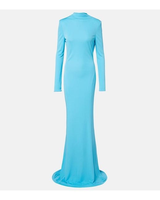 Tom Ford Blue Open-Back Crepe Jersey Gown