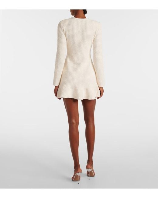 Self-Portrait White Embellished Waffle-Knit Minidress