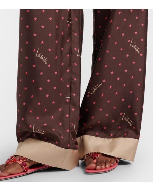 Valentino Brown Printed Silk Twill Palazzo Pants