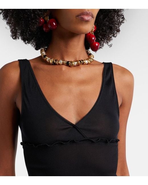 Saint Laurent Black Scalloped Silk Satin Top
