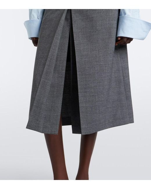 Prada Gray Layered Pleated Wool Midi Skirt