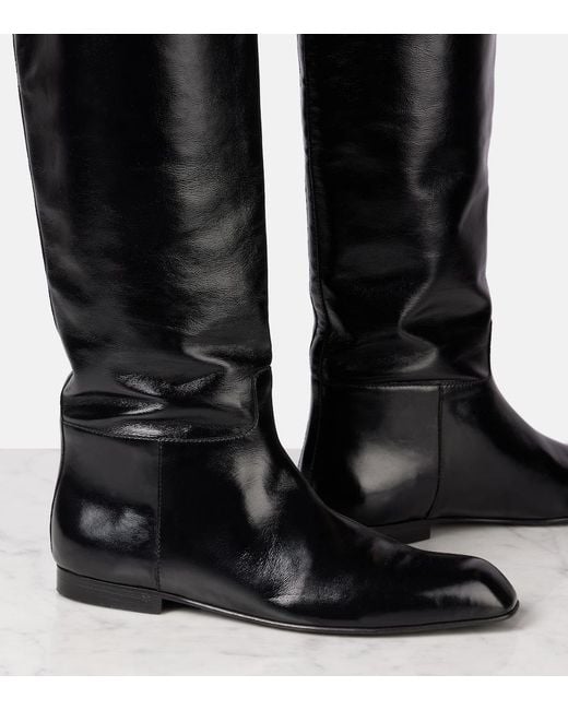Khaite Black Colt Leather Knee-High Boots