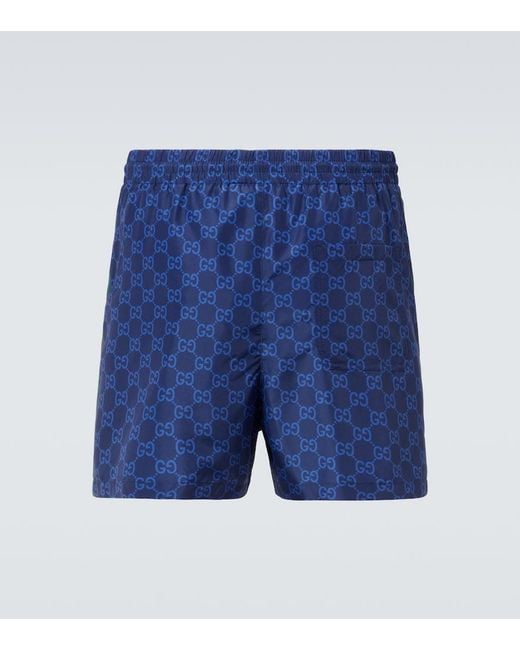 Gucci Blue Gg Supreme Web Stripe Swim Trunks for men
