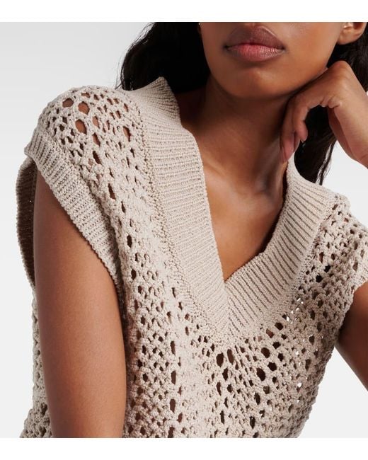 Pull Sans Manches En Coton Melange Brunello Cucinelli en coloris Natural