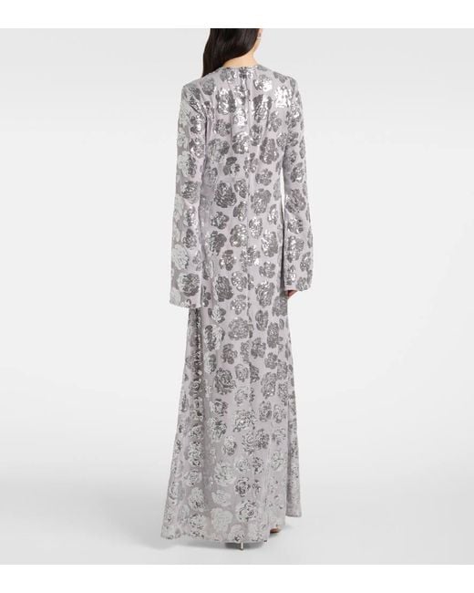 ROTATE BIRGER CHRISTENSEN Gray Floral Sequined Chiffon Maxi Dress