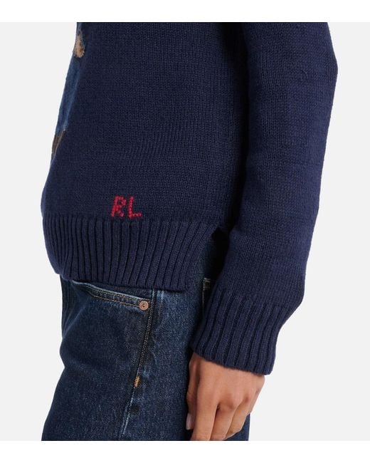 Pull Intarsia Polo Bear En Coton Et Lin Polo Ralph Lauren en coloris Blue