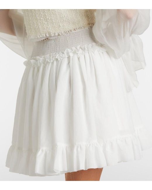Balmain White Ruffled Poplin Miniskirt