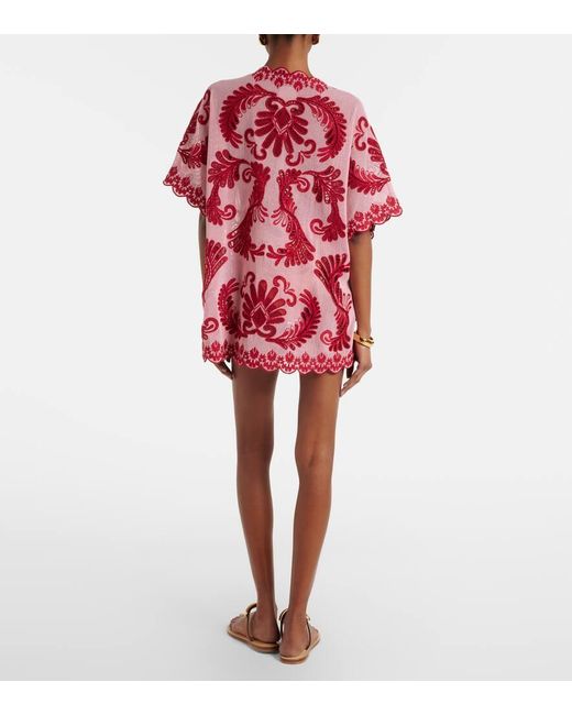 FARM Rio Embroidered Cotton Mesh Minidress | Lyst UK