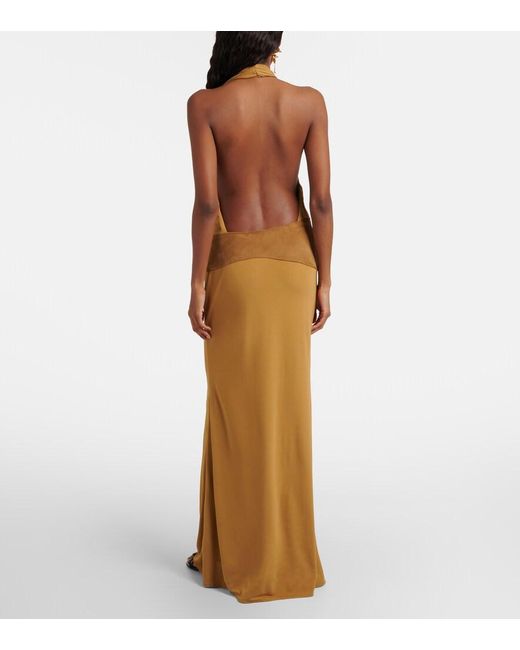 Christopher Esber Metallic Suede-Trimmed Jersey Gown