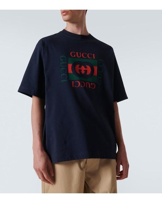 Gucci Blue Cotton Jersey T-Shirt With Print for men