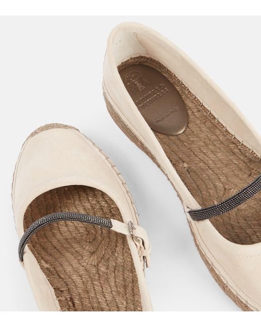 Brunello Cucinelli Natural Espadrilles Monili Aus Veloursleder