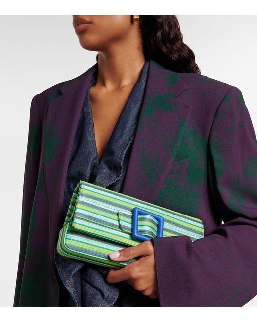 Manolo Blahnik Green Maygot Small Striped Clutch