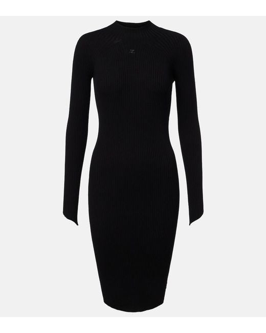 Courreges Black Ribbed-Knit Jersey Mini Dress