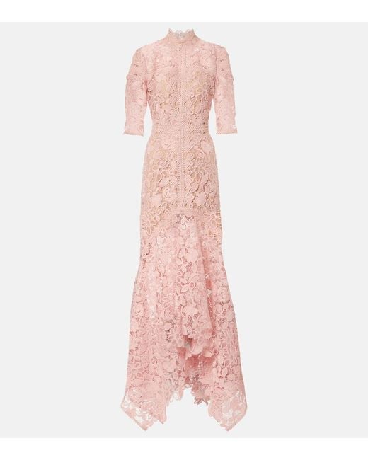 Costarellos Pink Floral Lace Gown