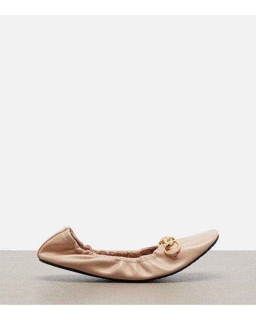 Gucci Brown Prima Horsebit Leather Ballet Flats