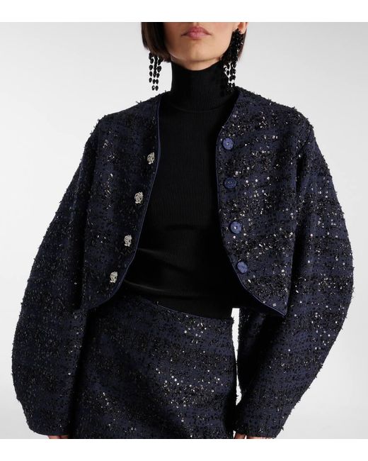 ROTATE BIRGER CHRISTENSEN Blue Jacke Aus Boucle Mit Pailletten