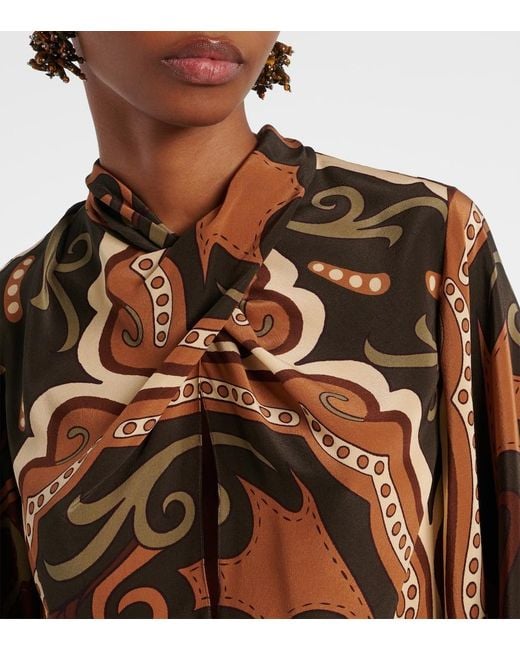 Johanna Ortiz Brown Printed Silk Blouse