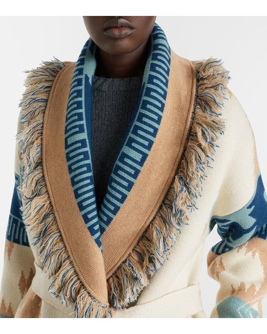 Alanui Blue Icon Jacquard Virgin Wool Cardigan
