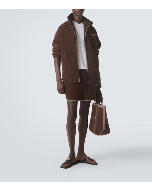Versace Brown Logo Cotton Terry Shorts for men