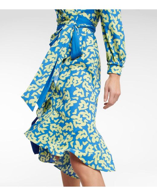Diane von Furstenberg Blue Printed Tie-Waist Midi Dress