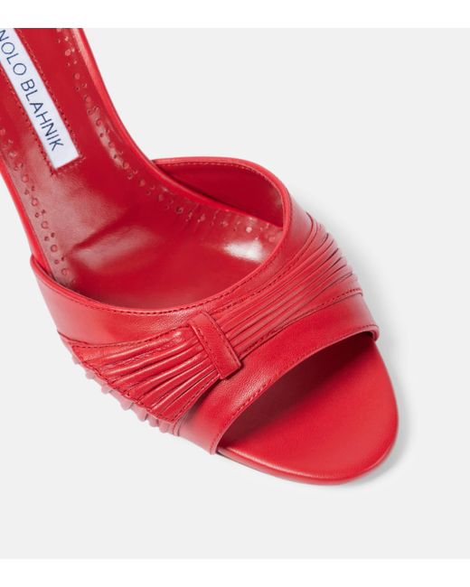 Manolo Blahnik Red Ebakmu 70 Leather Mules