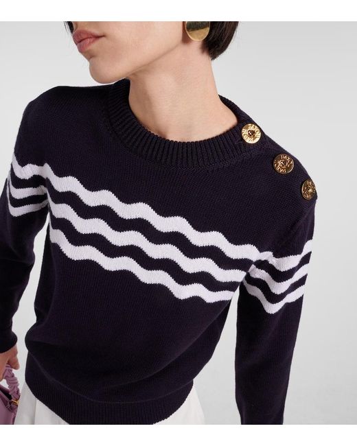 Patou Blue Striped Cotton And Wool Sweater
