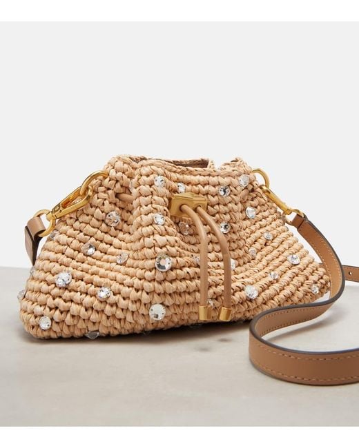 Jimmy Choo Brown Cinch Small Embellished Raffia Tote Bag