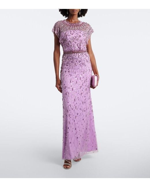 Jenny Packham Purple Lauretta Sequined Tulle Gown