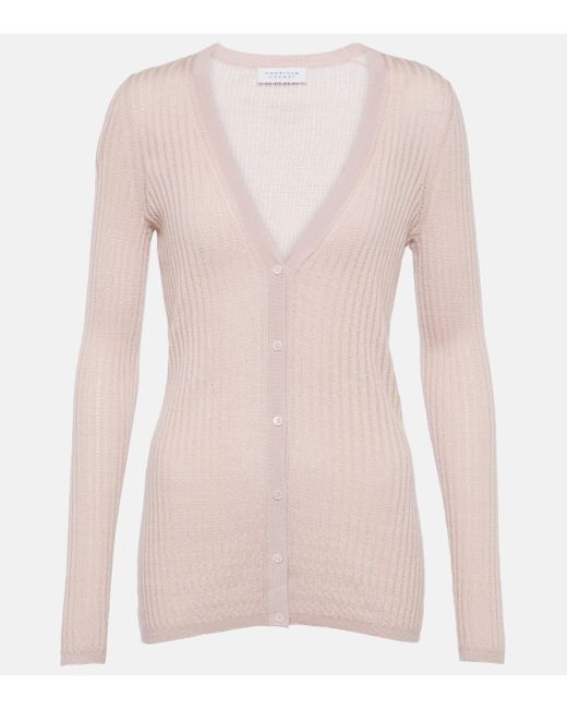 Gabriela Hearst Pink Ribbed-knit Cashmere And Silk Cardigan