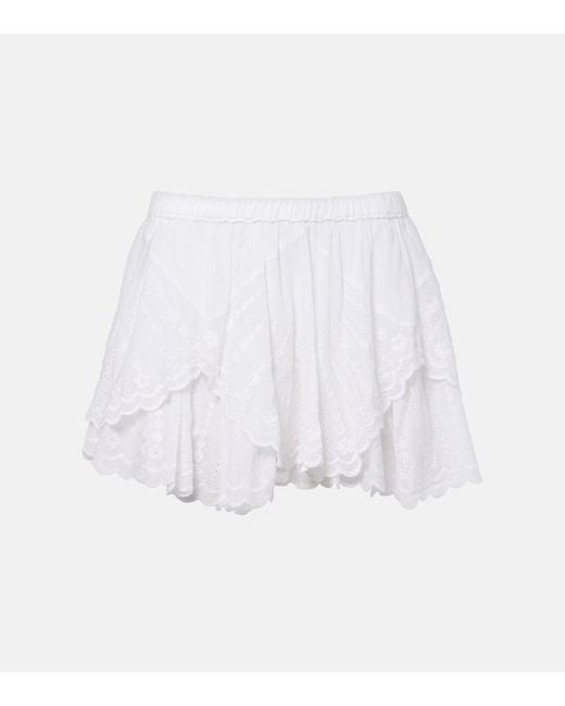 Isabel Marant White Layale Ruffled Cotton Shorts