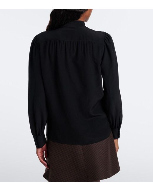Gucci Black Tie-Neck Silk Crepe De Chine Blouse