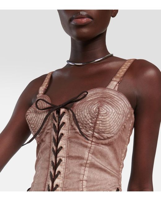 Jean Paul Gaultier Brown Minikleid Aus Denim Mit Schnürungen Und Ziernähten