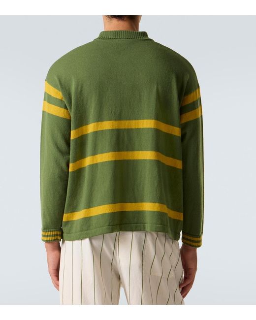 Bode Green Striped Virgin Wool Polo Sweater for men