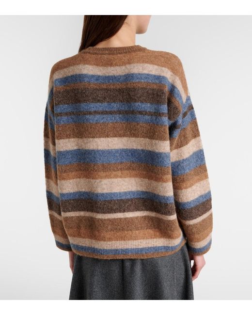 Max Mara Gray Volare Striped Alpaca-Blend Sweater