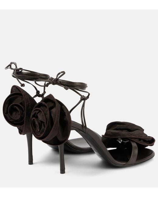 Magda Butrym Black Floral-Applique Satin Sandals