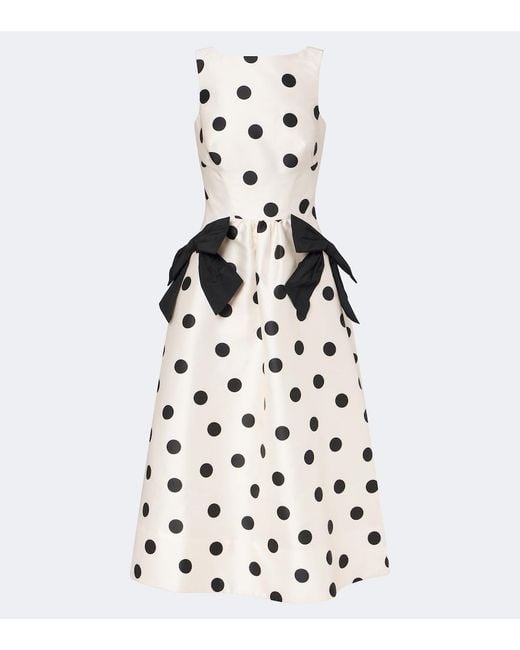 Rebecca Vallance White Bow-Detail Polka-Dot Midi Dress