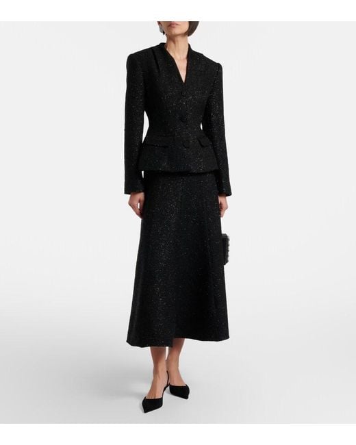 Self-Portrait Black Peplum Boucle Midi Dress
