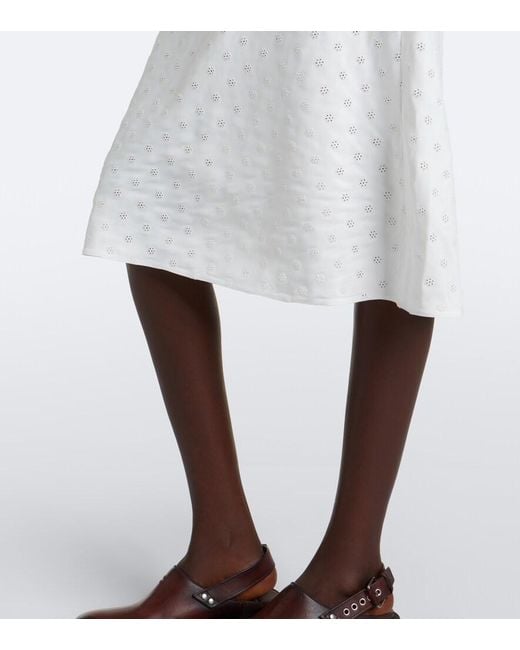 Miu Miu White Broderie Anglaise Poplin Midi Dress