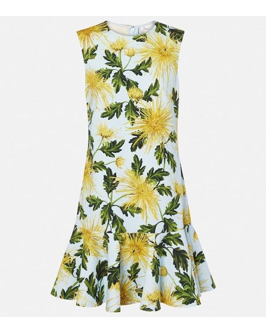 Oscar de la Renta Green Chrysanthemum Cotton-Blend Minidress