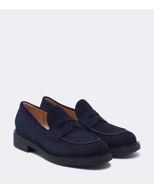 Gianvito Rossi Blue Suede Penny Loafers