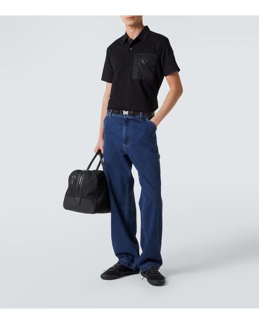 Prada Black Re-Nylon-Trimmed Cotton-Blend Polo Shirt for men