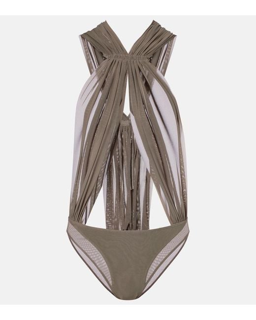 Rick Owens Gray Miami Cutout Sheer Tulle Bodysuit
