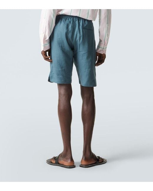 Kiton Blue Linen Shorts for men