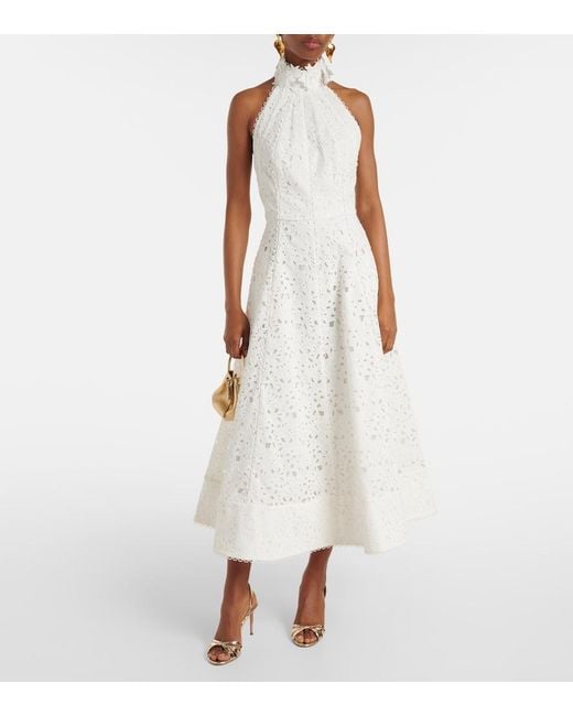 Rebecca Vallance White Bridal Nuvola Embroidered Midi Dress