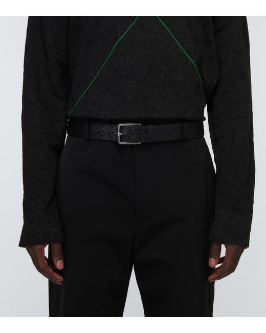Bottega Veneta Black Intrecciato Leather Belt for men