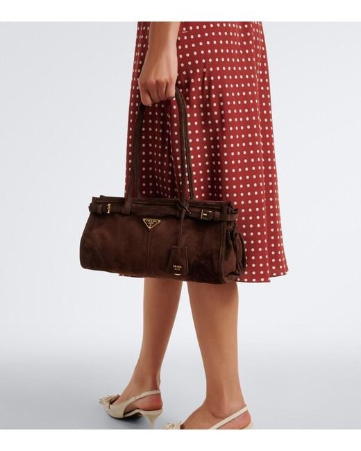 Prada Brown Bonnie Mini Suede Top-Handle Bag
