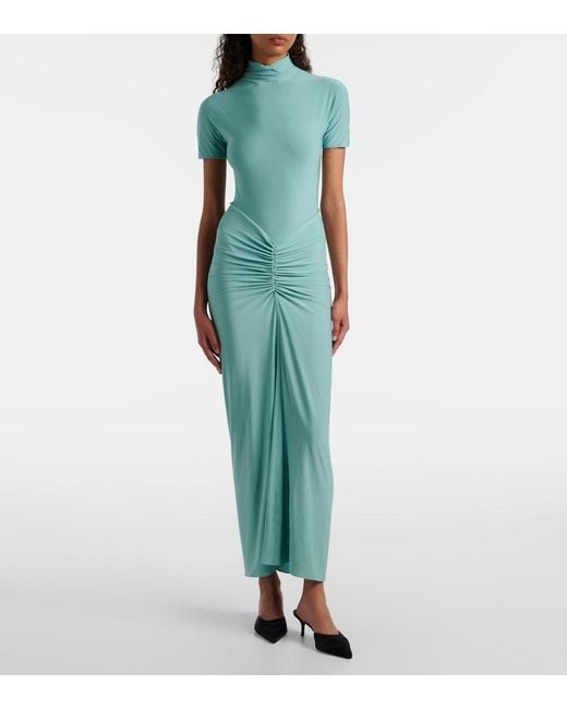 Alaïa Blue Ruched Jersey Maxi Dress