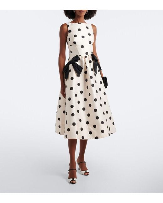 Rebecca Vallance White Bow-Detail Polka-Dot Midi Dress